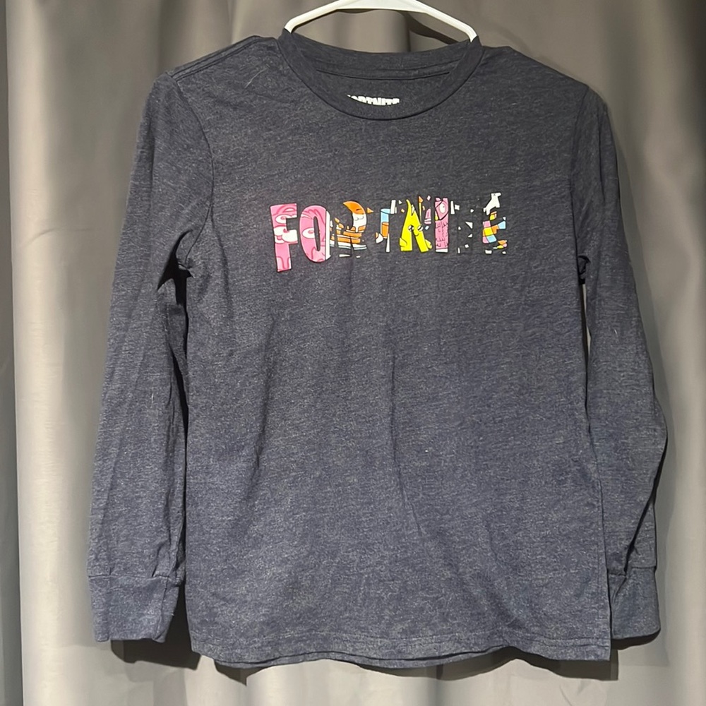 Boys Dark blue Fortnite long sleeved T-shirt Only worn a couple times size 10/12